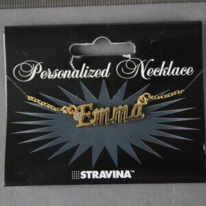 EMMA Name Goldtone Rhinestone Accent 14.5" w 4.5" Multi Ring Ext Necklace